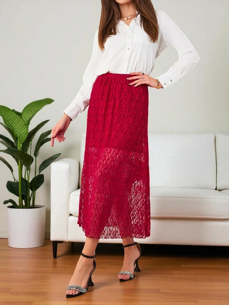 Royalfashion Women's lace midi skirt