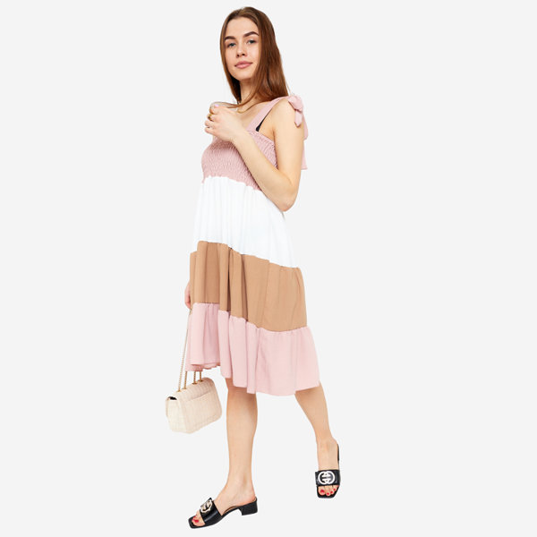 Pink women's dress with tied straps - Clothing