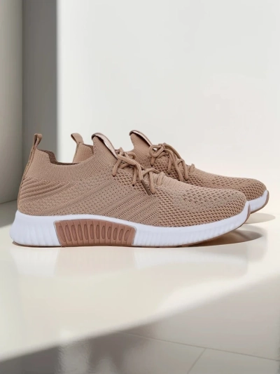 Aristea women's sneakers light brown flat heel fabric 3 cm