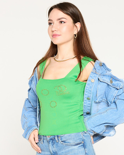 Ladies' green top with golden cubic zirconia - Clothing