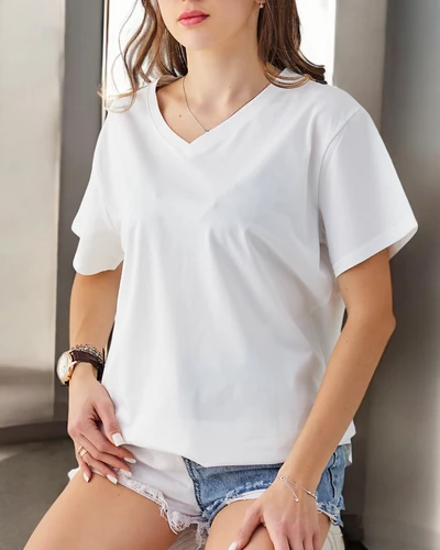Royalfashion Naistevade Puuvillane Igapäevane T-särgi V-kaelus