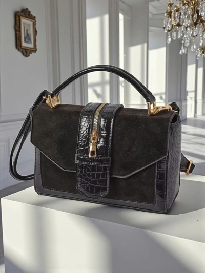 Cassia Nero Women's Handbag Classic Black Faux Leather Suede Stylish