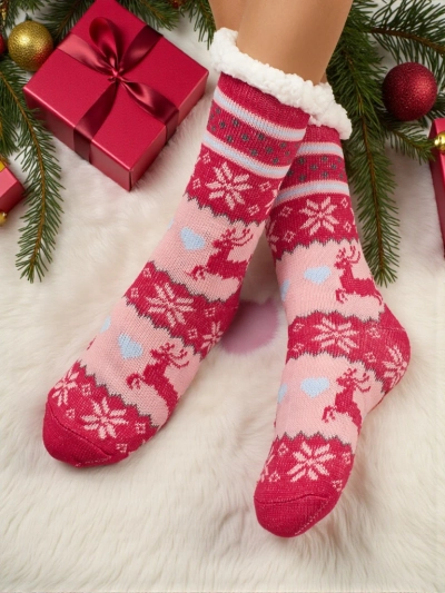 Flora Fuchsia Knitted Women's Socks For Winter Days