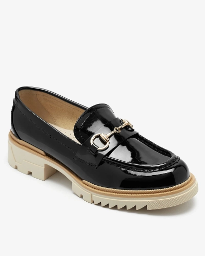 Black lacquered women's moccasins with chain Soterra - Footwear