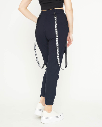 Navy blue women's cargo pants with suspenders - Clothing