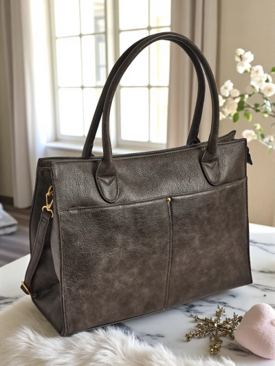 Женская кожаная сумка Etruria Classica Elegante серая 41x31x14 см