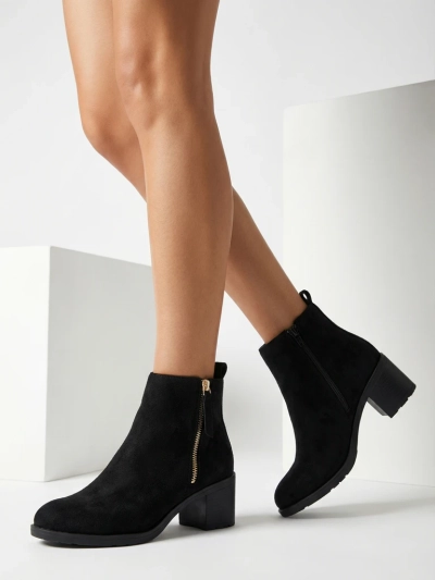 Royalfashion Black eco suede women's low stiletto boots Rejerry