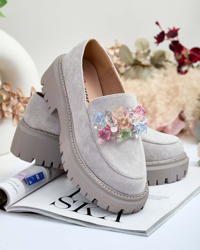 Светло-серые женские мокасины с разноцветными бусинами Hetika - Обувь