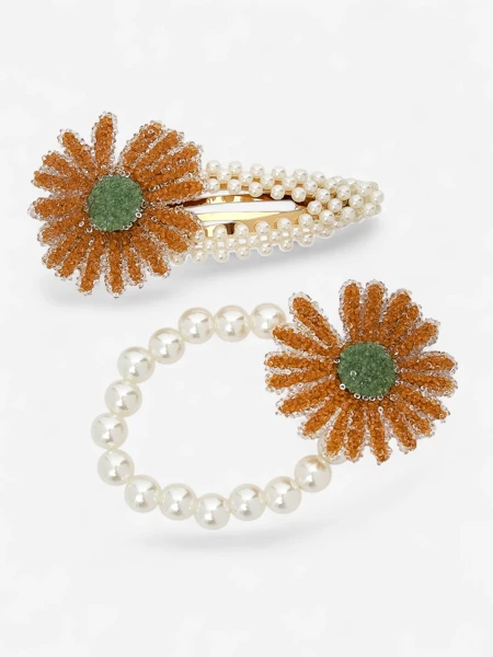 Royalfashion Juukseklambrite ja -kummide komplekt lilledega Flora Perla