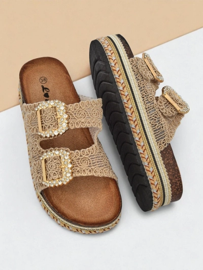 Royalfashion Women's sandals with rhinestone buckles GlamCork