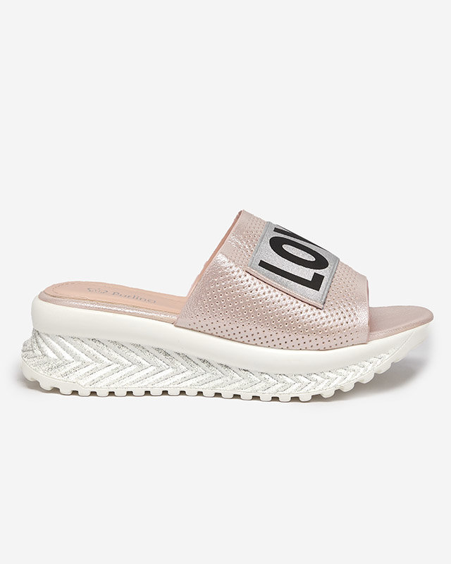 Розовые блестящие женские тапочки со словами Sosha-Обувь