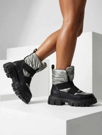 Женские сноубутсы на плоской подошве черно-серого цвета Ferory- Footwear