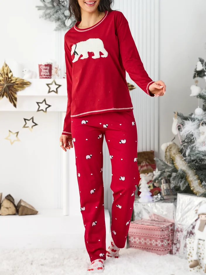 Royalfashion Christmas cotton women’s pajamas with polar bear