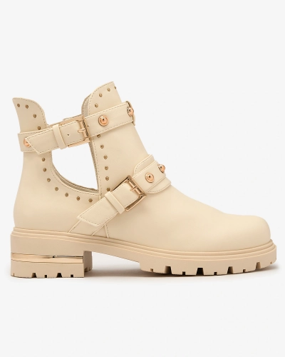 Royalfashion Cream naiste kaunistatud Jewel Walk lamedate kontsadega saapad