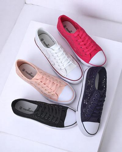 Kalipso Pink Women's Fabric Sneakers – Openwork Flat Sneakers