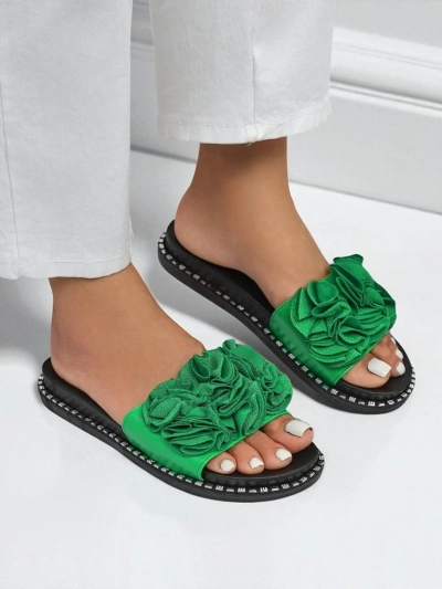 Royalfashion Женские шлёпанцы на плоской подошве Flora Verde