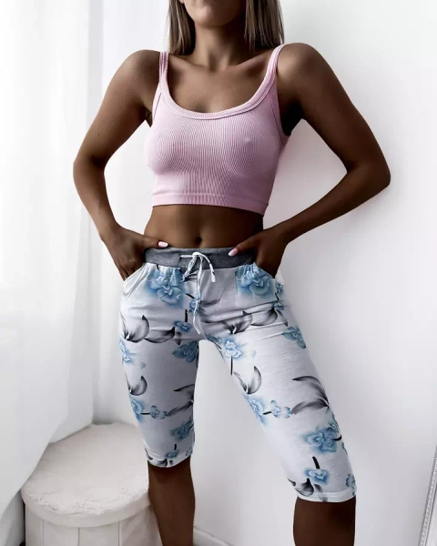 Royalfashion White women's 3/4 shorts with floral pattern