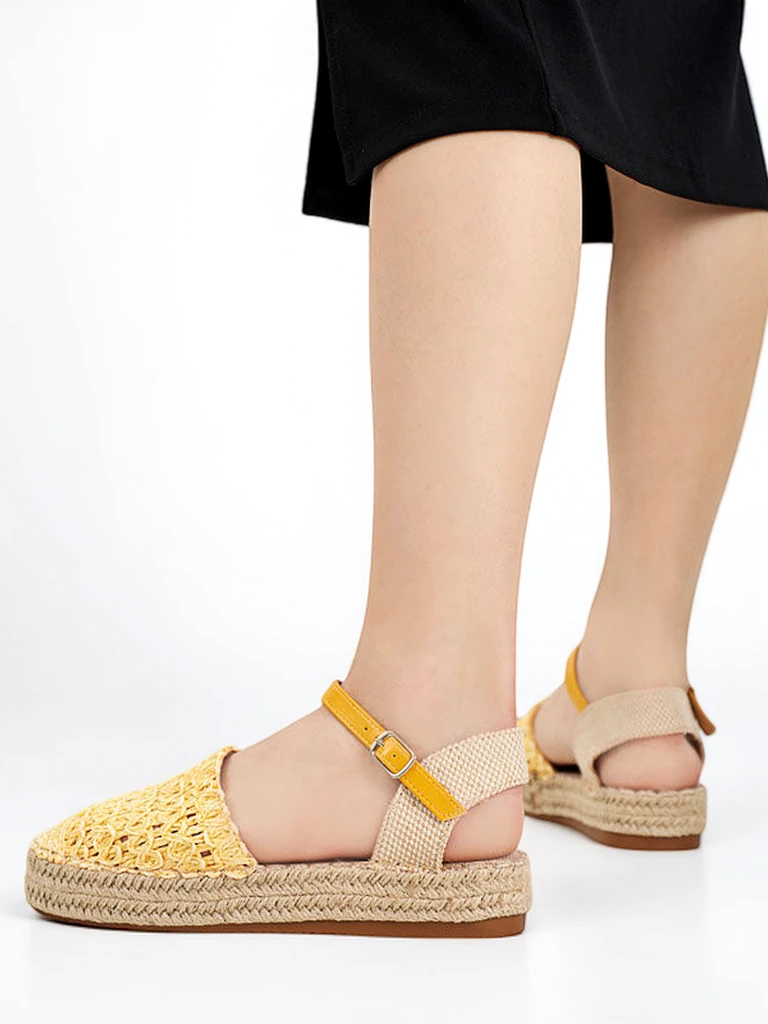 Желтые женские эспадрильи с ажурным триумфом - Обувь
