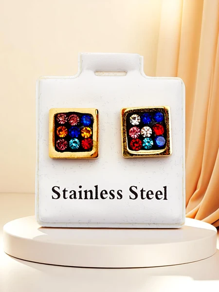 Royalfashion Women's square earrings with cubic zirconia