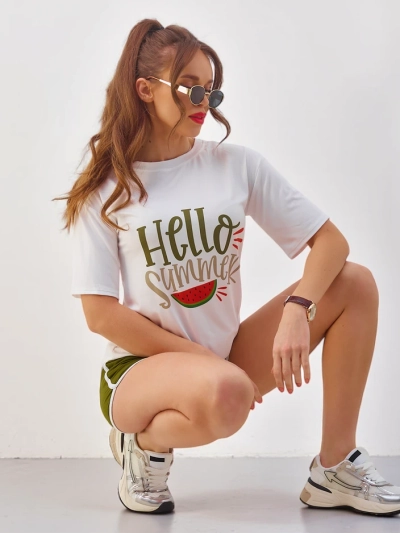 Royalfashion Women's sports set with t-shirt and shorts Hello Summer