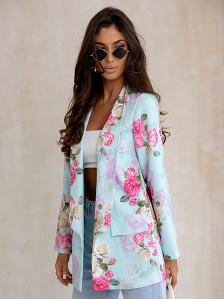 Royalfashion Women's blazer without fastening with rose flowers