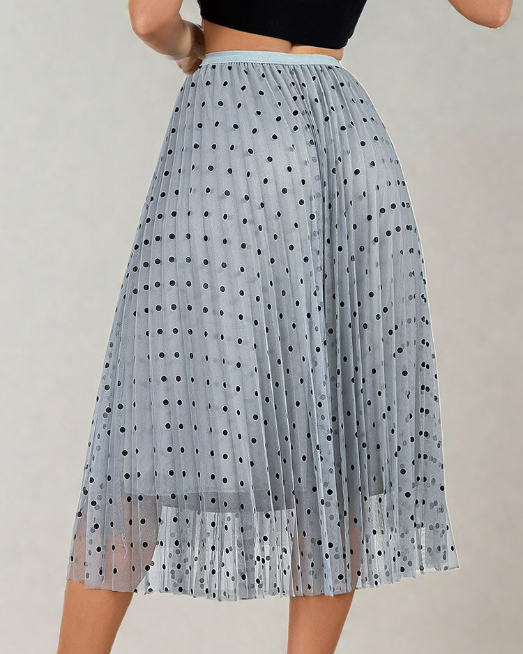 Royalfashion Women's double-layered polka dot midi skirt