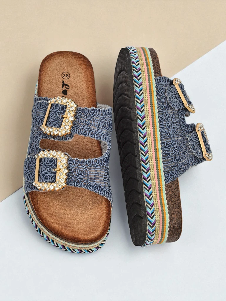 Royalfashion Женские сандалии с пряжками из стразов GlamCork