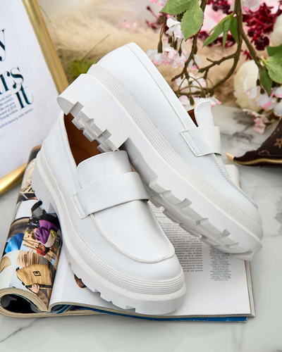 Aura Women's White Platform Moccasins - Elegant and Comfortable, Eco Leather