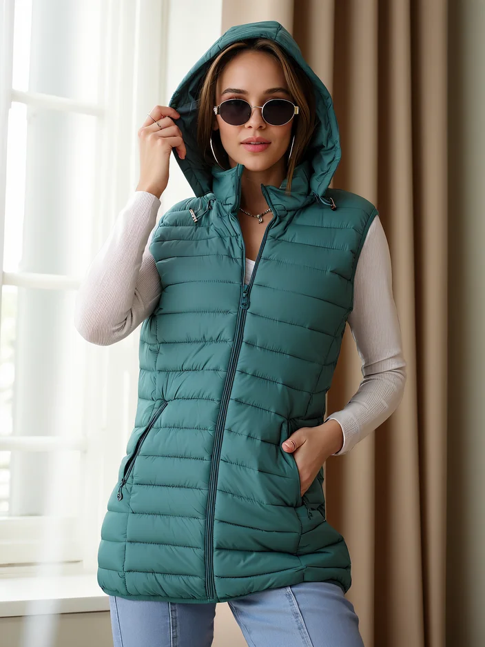 Royalfashion Women's sleeveless jacket with detachable hood