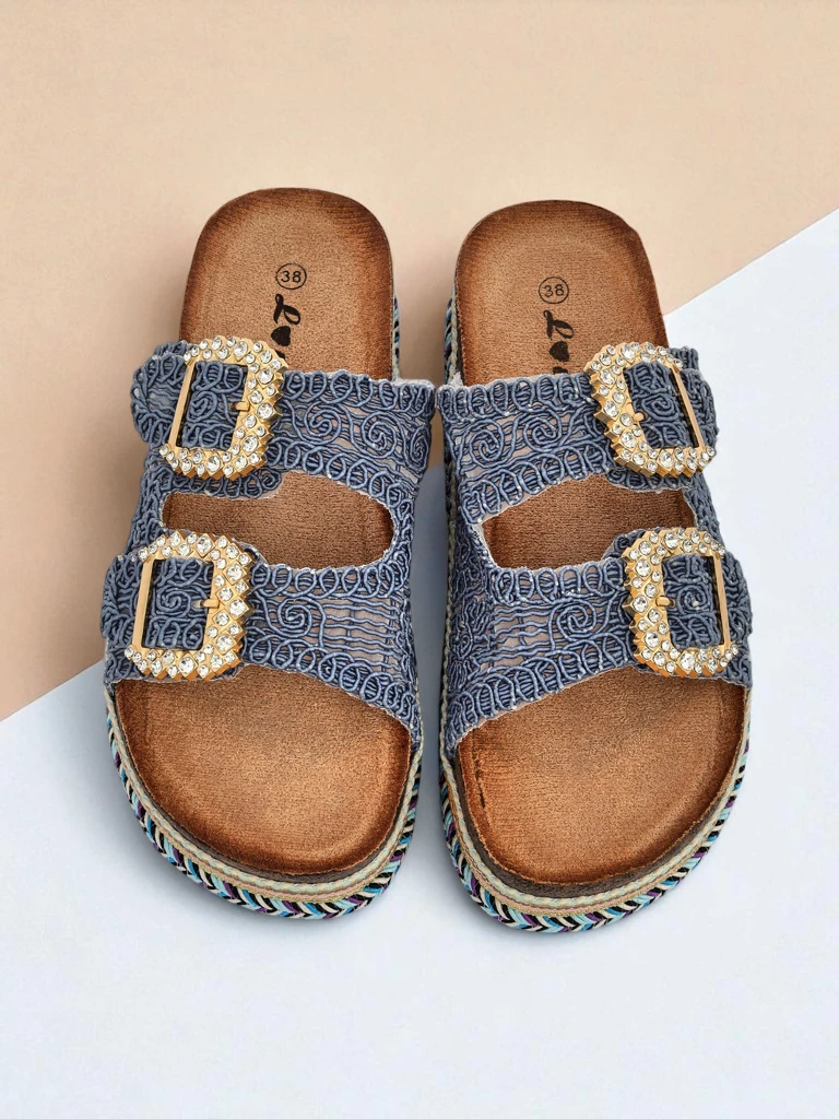 Royalfashion Женские сандалии с пряжками из стразов GlamCork