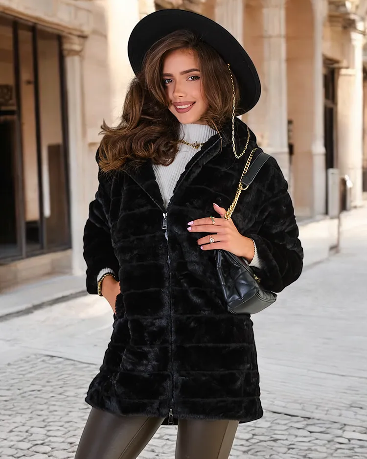 Royalfashion Black fur women's coat