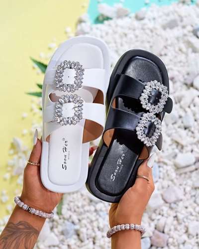 White women's slippers with crystals Azazel - Footwear