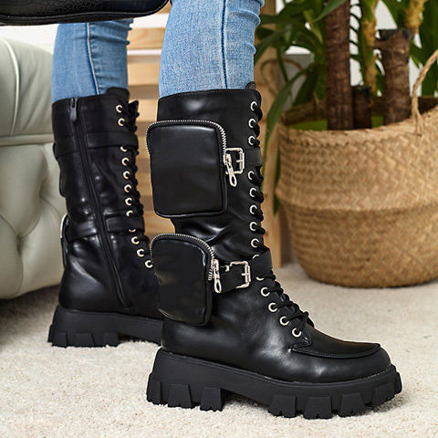 Black worker boots with decorative sachets on the uppers Sello- Footwear