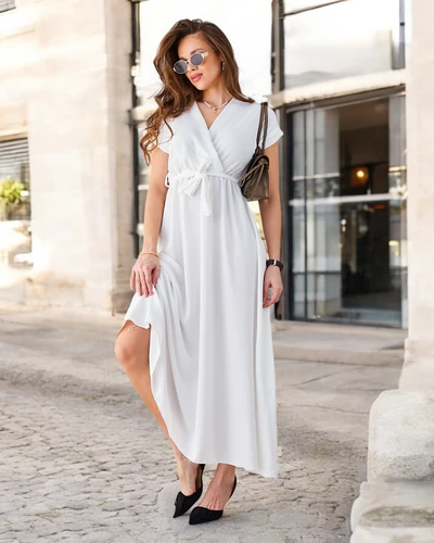 Midi-платье Royalfashion для женщин с обернутым вырезом, короткими рукавами и поясом