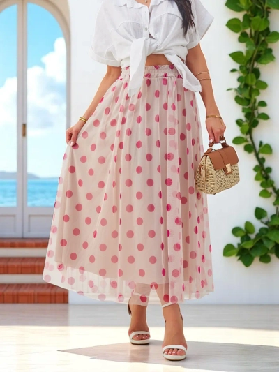 Royalfashion Naiste viskoosist midi-seelik, millel on täpitähega tüll