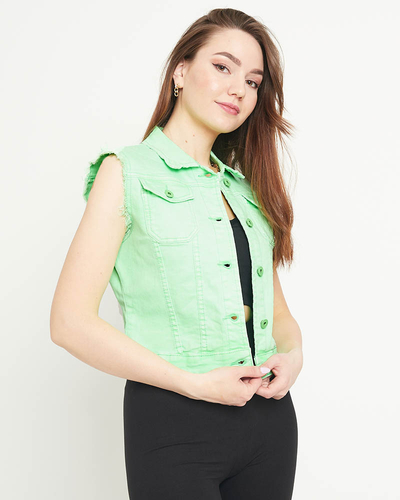 Green denim vest for women - Clothing