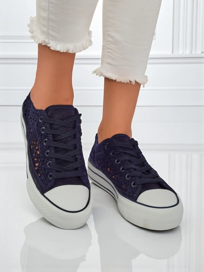 Aureliana Navy Blue Women's Sneakers made of openwork fabric on a flat sole