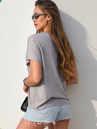 Royalfashion Women's viscose blouse with short sleeves and glitter finish