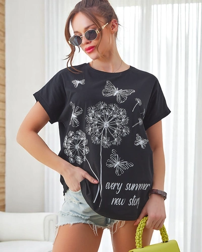 Royalfashion Женская футболка из хлопка с одуванчиками и бабочкой