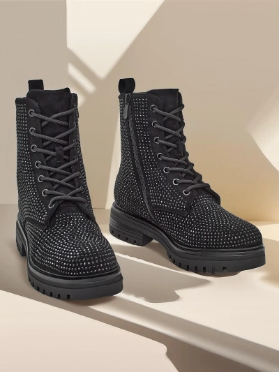 Royalfashion Women's lace-up boots with rhinestones Russos