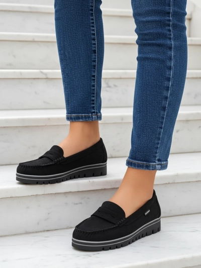 Sabella Black Faux Leather Moccasins