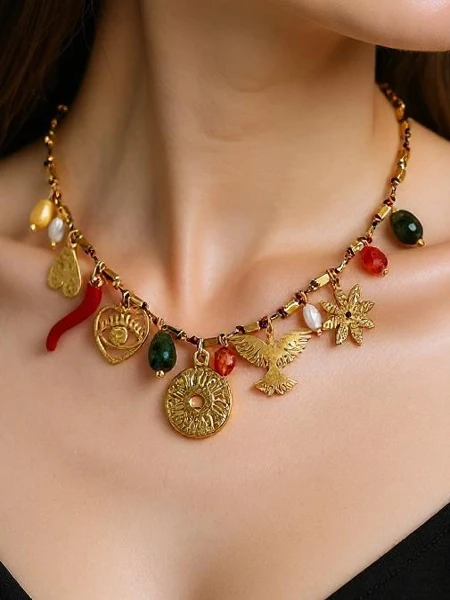 Naszyjnik Atena Charm Collana – złote amulety z motywami starożytności