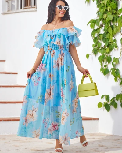 Royalfashion Женское платье с открытыми плечами и короткими рукавами в различных цветочных узорах