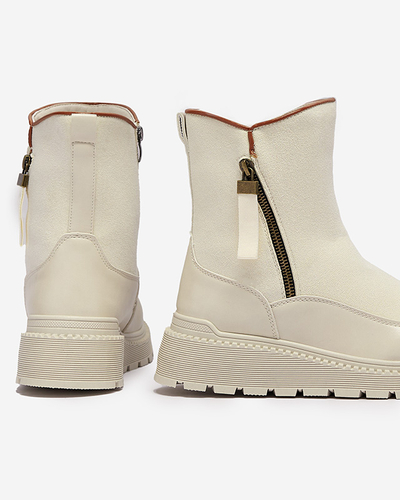 Cream women's flat-heeled boots Mefina- Footwear