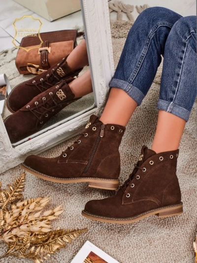 Aurelia Romano women's ankle boots made of natural suede – brown, with fur