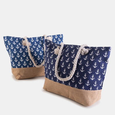 Navy blue beach bag with anchors - Handbags