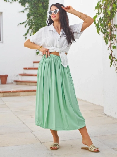 Royalfashion Naiste Kootud Midi Suve Seelik, kerge ja voolav kahe taskuga