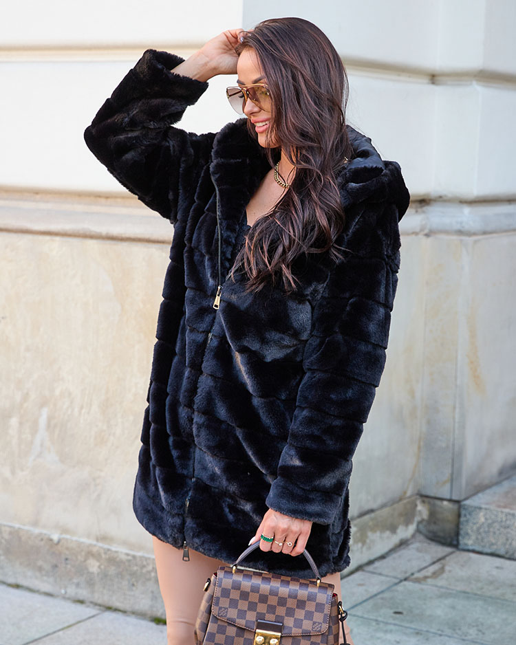 Royalfashion Black fur women's coat