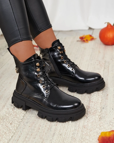 Royalfashion Black eco-leather women's insulated Selori trapper boots