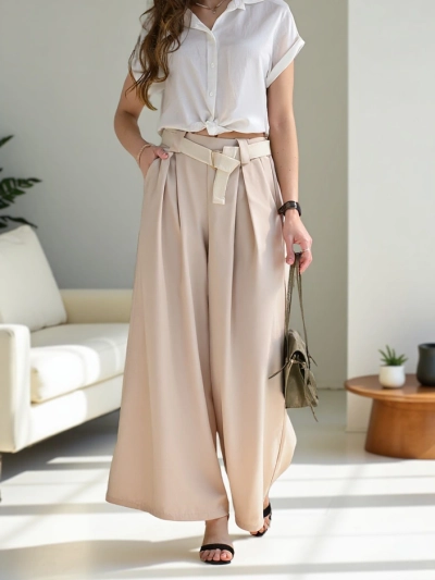 Royalfashion Wide women's pants with a belt